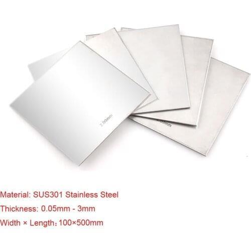 1pcs 100x500mm 301 Stainless Steel Square Plate Polished Plate Sheet Foil Laser Cutting DIY Materials Thickness 0.05 to 3mm