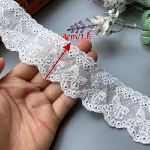 2 Yards 4 CM Off White Cotton Embroidered Flower Lace Ribbon Trims for Dress Garments Home Textile Trimmings Applique Sewing DIY