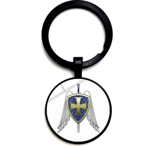 2020Archangel Saint Michael Keychain Protect Me Holy Shield Angel Protection Glass Gem Pendant Orthodox Amulet Christian Jewelry