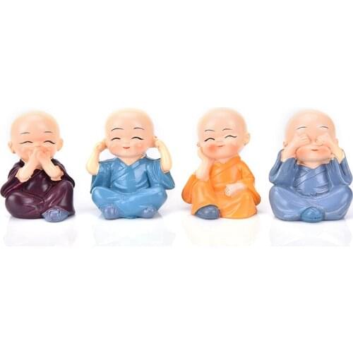 4Pcs/Set little monks Small Ornaments Lovely Car Interior Accessories Doll creative Maitreya resin gifts
