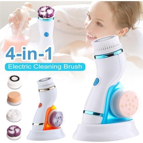 4 in 1 Electric Facial Cleanser Wash Face Cleaning Machine Skin Pore Cleaner Body Cleansing Massage Mini Beauty Massager Brush