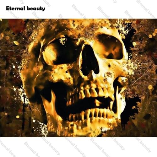 Golden Skull Diamond Painting 5D Diy Diamond Embroidery Halloween Decoration Abstract Rhinestone Picture Cross Stitch Kit Mosaic