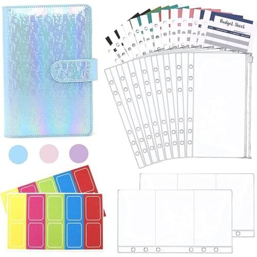 A6 PU Binder Notebook,Organizer 6 Ring Binder Cover,Budget Cash Envelopes System,Budget Sheets,A6 Binder Zipper Pocket