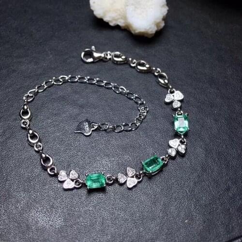 S925 silver natural green emeral bracelet natural gemstone bracelet fashion grace square Clover women party gift fine jewelry