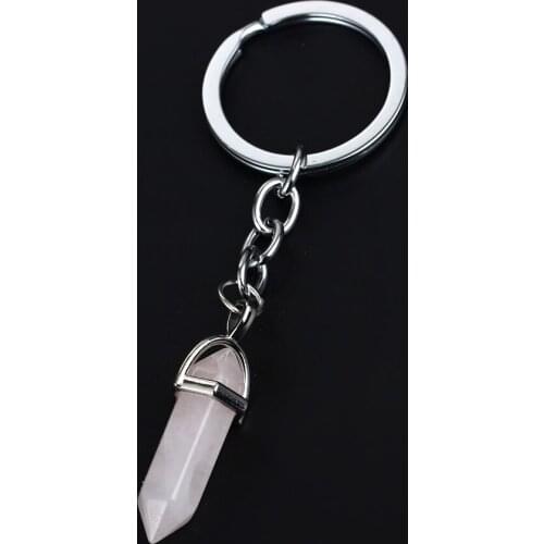 12PC/Lot Pink Quartz Natural Stone Bullet Charms Keychain Women Men BFF Friends Family Jewelry Keyring Gifts For Car Bags Keyfob