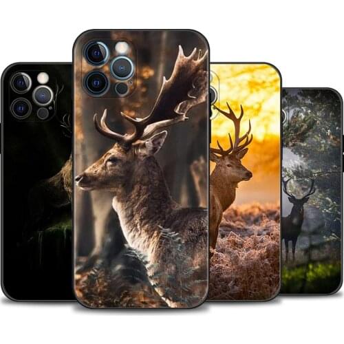 Phone Shell For iPhone 12 11 Pro Max XR XS X 7 8 Plus SE Black TPU Silicone Cover Case Capa Guscio Fundas Deer Hunting Camo