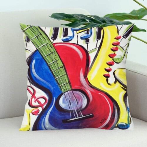 Music Art Pillow Cover Bedroom Home Office Decorative Pillowcase Square Zipper Pillow Cases Satin Soft