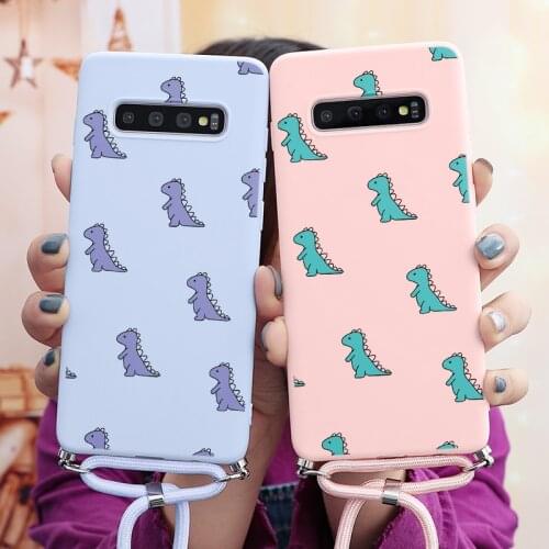 Cartoon Dinosaur Case For Samsung Galaxy S21 S20 FE Note 20 Ultra 10 9 8 S10 S10e S9 S8 Lite Plus Pro 2020 Necklace Lanyard Rope