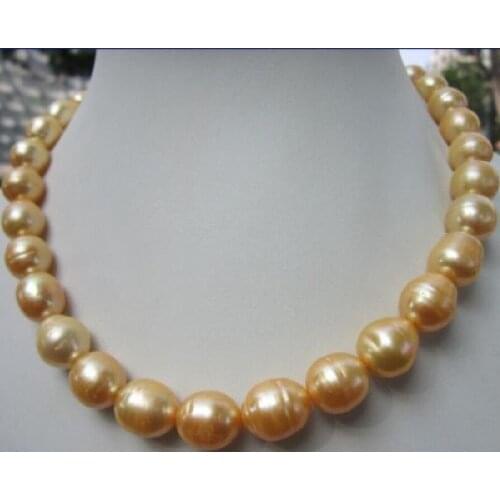 Elegant 12-13mm south sea baroque gold pearl necklace 18inch 925silver
