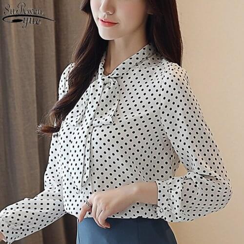 Polka Dot Casual Blouse Women 2021 Autumn New Korean Chiffon Shirts Cardigan Tops Fashion Bow Tie Loose Long Sleeve Blusas 10642