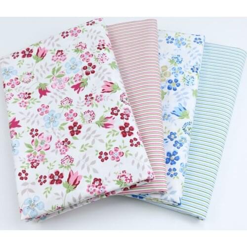 Stripe Flower Printed Cotton Floral Fabric For Girl Dress Sewing Headband Cushions Blanket Doll Clothes Scrapbook DIY Cloth D30