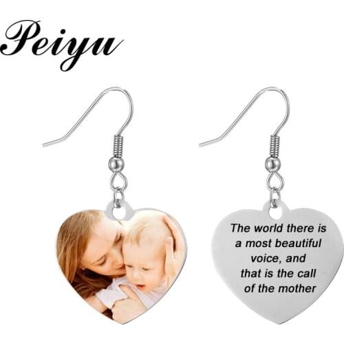 Custom Earrings for Women Fashion Jewelry with Heart Dangle Print Photos and Words on Earring Personality Gifts for Mother