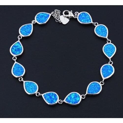 Graceful Ocean Blue Opal Bracelet Pear Shaped Created Opal Stone