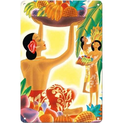 Pacifica Island Art The Abundance - Hawaiian Women Carrying Fruit Baskets - Vintage Ocean Liner Menu Cover by Frank Macintosh