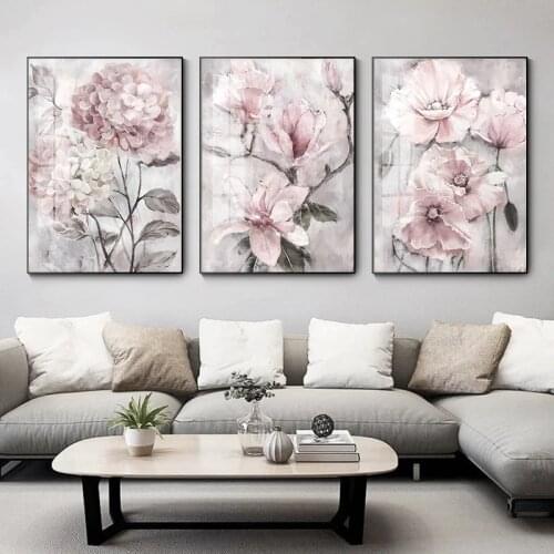 Pink Floral Canvas Painting Flower Posters and Prints Nordic Farmhouse Wall Art Picture for Living Room Home Decoration Unframed