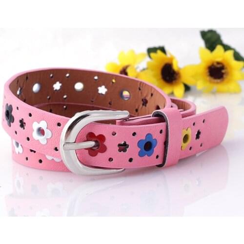 Girls`Leather Belt Kids PU Leather Hollow Butterfly Flowers Hole Waist Belt GLRSBUTY Child Alloy Pin Buckle Waistband