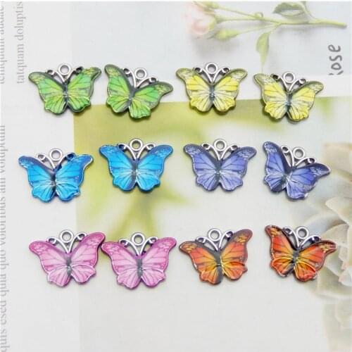 Julie Wang 6PCS Enamel Small Butterfly Charms 6 Colors Alloy White K Tone Butterfly Pendant Bracelet Jewelry Making Accessory