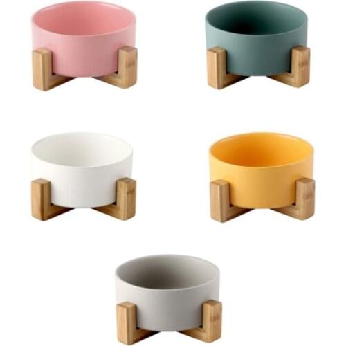 Wooden Frame Dog Cat Food Bowl Water Feeder Pet Food Water Container Storage