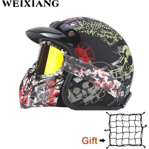 Motorcycle Goggles Skull Helmet Open Face 3/4 Half Helmet Unisex Adult Helmet For Mountain Bike Scooter Helmet Net Free Send