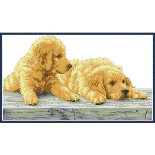 Golden Retriever Cross Stitch Kits Printed Fabric 11CT 14CT Cute Dogs Embroidery Needlework Sets DIY Crafts Home Decor Paintings
