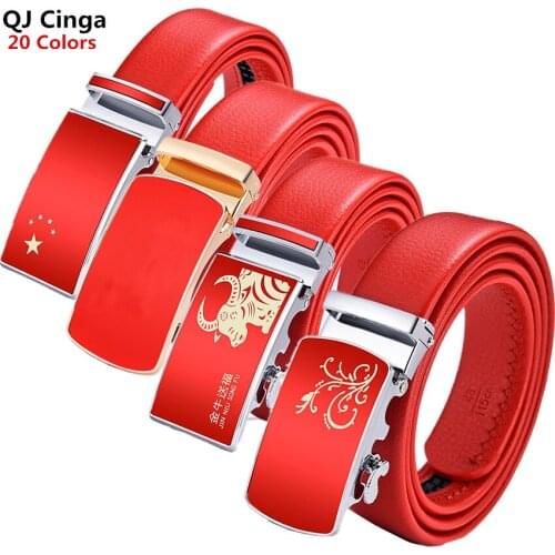 2021 New Red Automatic Buckle Belt for Both Men and Women Fashion Hot Seller Belts 100cm - 120cm 130cm Cinturon