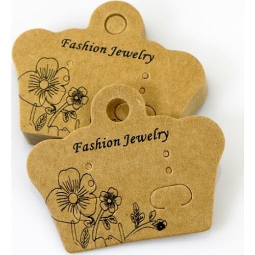 The Sole Custom Crown Shape Earring Cards 200pcs/lot 5x4cm Brown with print flower Paper Earring Jewelry Display Packaging Card