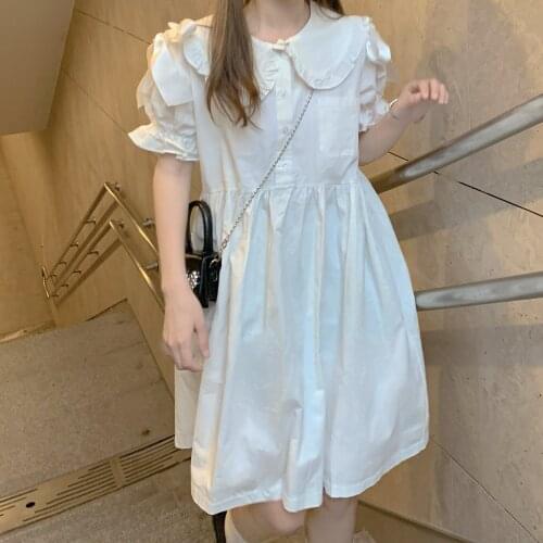 Summer Japanese Kawaii Lolita Dress Soft Girl Cute Doll Collar Puff Sleeve Princess Dress New Elegant White Retro Gothic Dresses