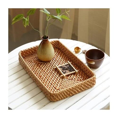Rattan Tea Set Tray Bathroom Storage Sorting Box Desktop Storage Box Square Tea Tray