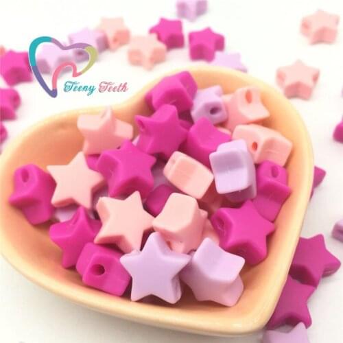 Teeny Teeth 30 PCS Pinky Fuchsia 14 MM Food Grade BPA Free Silicone Beads Star Shape For DIY Jewelry Teething Necklace Bracelet