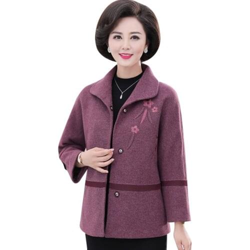 Blended Woolen Coats Middle-aged and Elderly Womens Coat Autumn Autumn Winter Single-breasted Wool Outwear Mother Dress K809