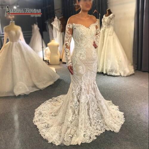 Off The Shoulder Long Lace Sleeves Mermaid Wedding Dress 2022 Custom Order Bridal Dress