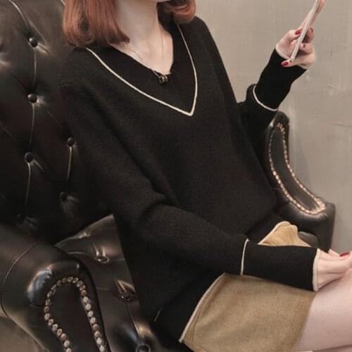 Ropa De Mujer Ladies Sweater Women Autumn Winter Solid Color V-neck Casual Pullover Korean Temperament Commute Fashion