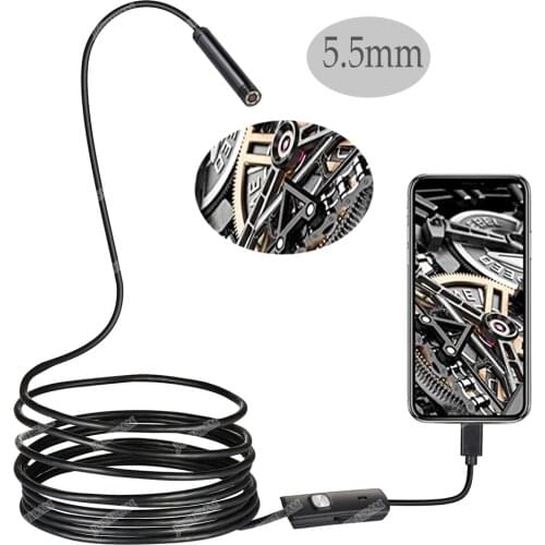 USB Endoscope Camera 5.5MM Lens 1M/2M/5M Semi-Rigid Cable Android Waterproof Borescopes Mini Camera For PC Android Phone