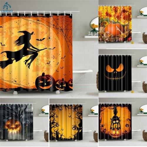 Happy Halloween Pumpkin Wizard Cute Cartoon Shower Curtains Bathroom Curtain Frabic Waterproof Polyester Bath Curtain with Hooks