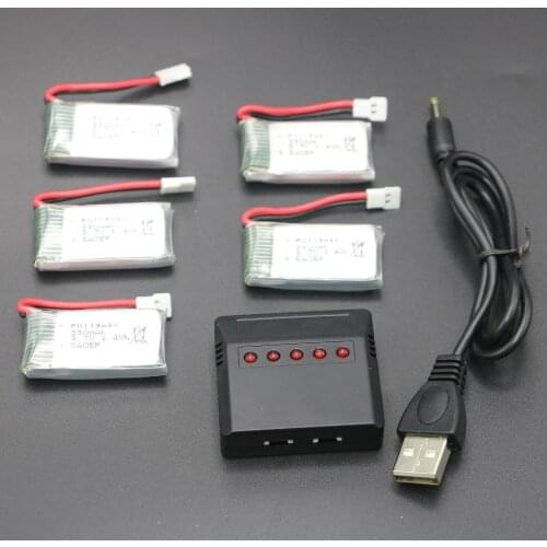 5 in 1 Lipo Battery Charger X5 + 5Pcs 3.7V 380mAh 25C Battery For Hubsan X4 H107 H107L H107C H107D V252 JXD385