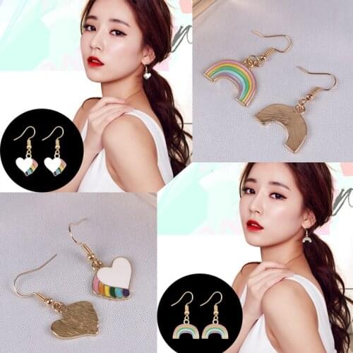 DIY Cute Earring For Women Girl Heart Shaped Rainbow Pendant Korean Style Stud Earrings Sweet Jewelry Gifts Dropshipping 2019