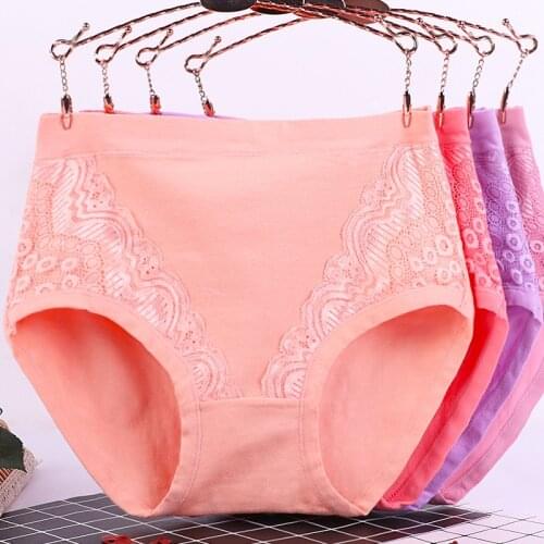 2pcs/lot Womens 100%cotton Panties big Size Cotton Briefs Underwear Lady Sexy Lace Seamless Underpants High Waist 40-100kg