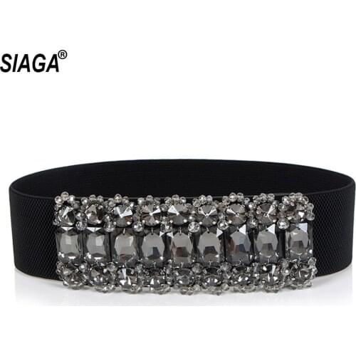 Womens Fashion Rhinestone Decorative Girdle Wide Belt Decoration Dress Wild Elastic High-end Sexy Waist Belts for Lady FCO253