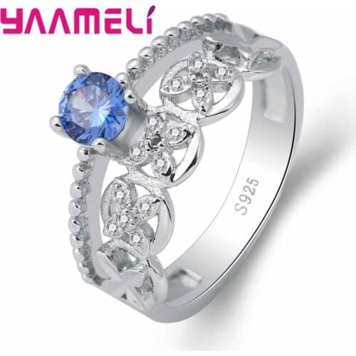 Woman Luxurious and Elegant Crystal Blue Ring 925 Sterling Silver Wedding Rings for Women Fashion Jewelrys for Sale