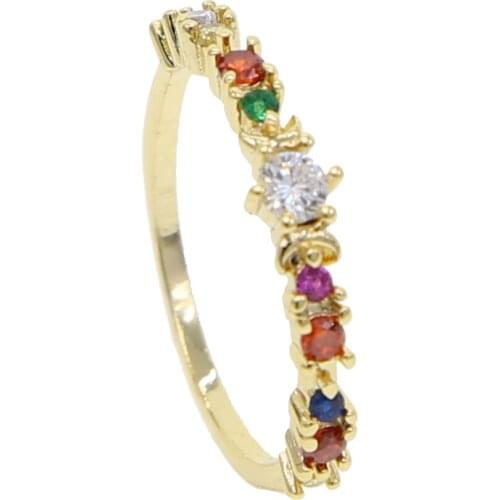 Delicate Single Small rainbow multi-colored Cubic Zircon Crystal Ring Gold Color Thin Ring for Women Fashion Bague size5 6 7 8