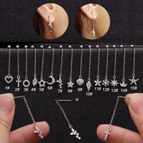 1 Pcs Rhinestone Geometric Dangling Earrings Stainless Steel Chain Stud Earring Women Jewelry Accessories