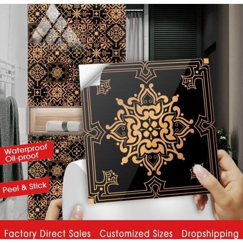 10pcs/set Moroccan Style Floral Ornament Wall Sticker Kitchen Home Decor Wall Decals DIY Crystal Hard Ceramics Tiles Art Mural