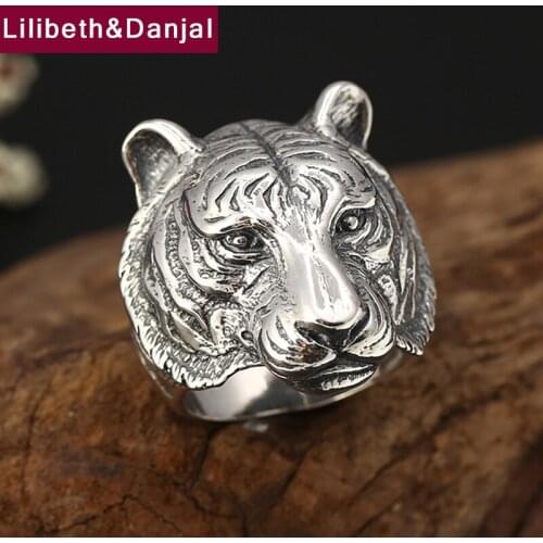 2019 Vintage Punk Hiphop Tiger Head black Love Ring 100% Real 925 Sterling Silver fashion Jewelry Men initial wedding Ring R77