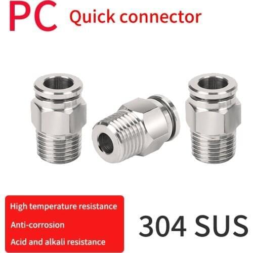 2 pcs 304 Stainless steel PC Trachea Quick connector High pressure gas mouth Direct docking components PC4 PC6 PC8 PC10 -M6-02