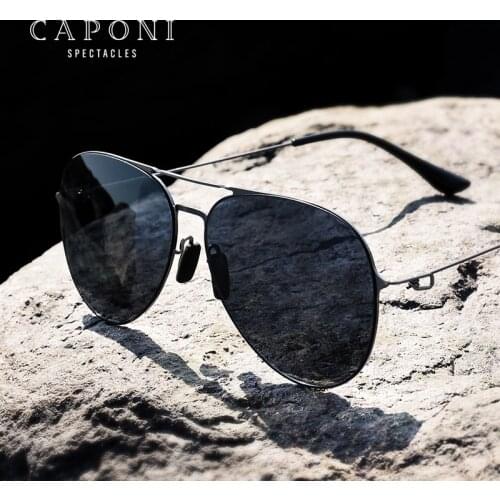 CAPONI Pilot Sun Glasses Men Polarized Dark Nylon Lenses Driving Avation Eyewear UV Ray Cut Military Mens Sunglasses CP8055