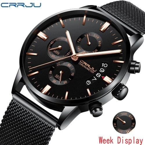 Crrju Fashion Mens Watches Top Brand Luxury Quartz Watch Men Casual Mesh Steel Date Waterproof Sport Watch Relogio Masculino