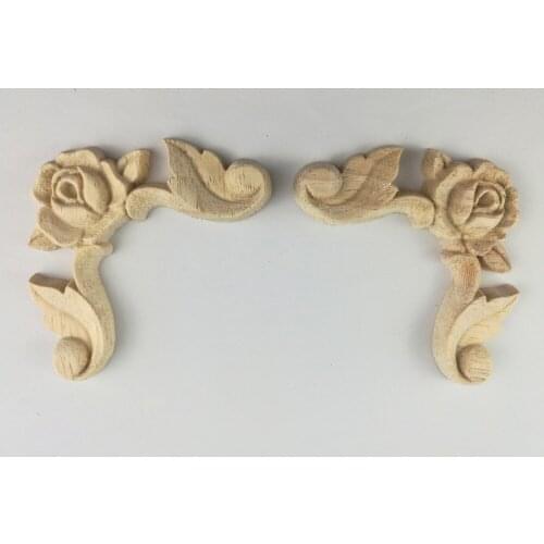 Wood Applique Carved Decal Corner Onlay Unpainted for Furniture Home Door Cabinet Decoration Figurines Miniatures
