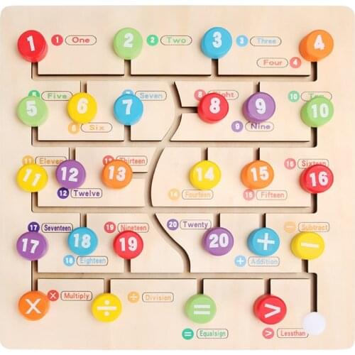 Wood Toy Montessori Educational English Words Learning Maze Pairing Puzzles Baby Arabic Numerals Cognition Wooden Gifts