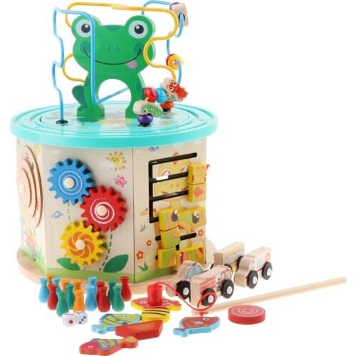 8 in 1 Wooden Activity Play Cube Educational Toy Multi Shape Sorting and Teaching Clock - Baby Educational Toys - Activity Cube