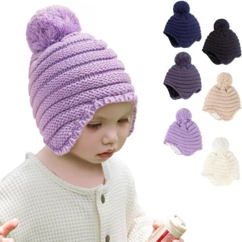 0-2Year Childrens Warm Knitted Autumn Winter Baby Fleece Beanies Hat 87HD